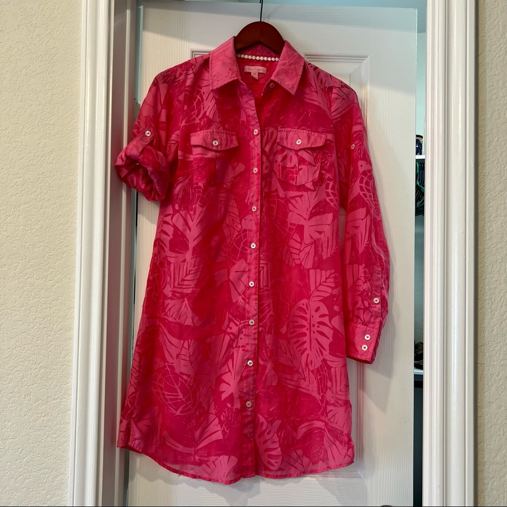 Lilly Pulitzer XS Hotty Pink Love Me Or Leaf Me Swim Coverup - size XS